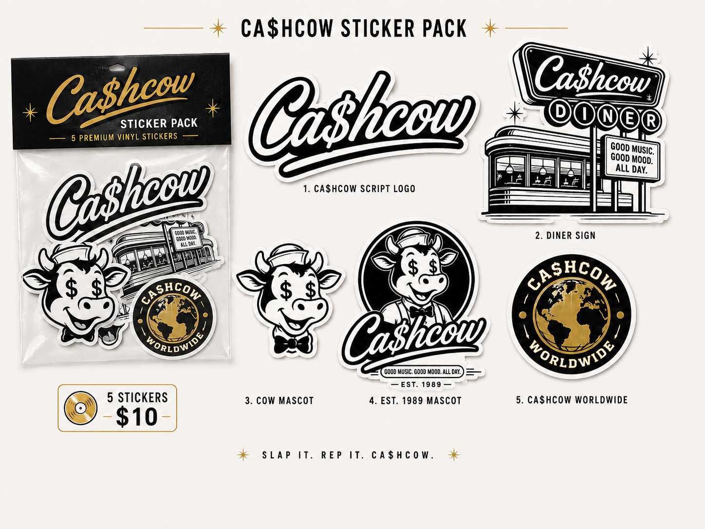 CA$HCOW 5-piece Sticker Pack